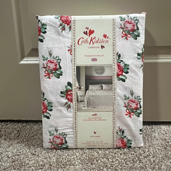 CATH KIDSTON Cotton Rose and Bow PINK Love 4pc Sheet Set Coquette FULL Soft - Picture 1 of 5